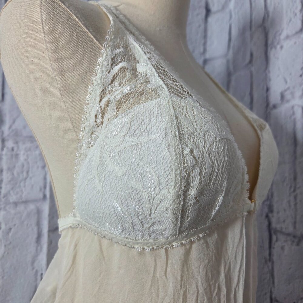 Victoria's Secret Large White Lace Trim 100% Silk Chiffon Babydoll Chemise Gown - Picture 5 of 12